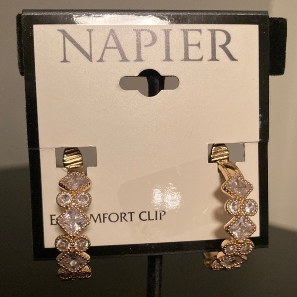 Napier Gold and White Women's clip on Earrings